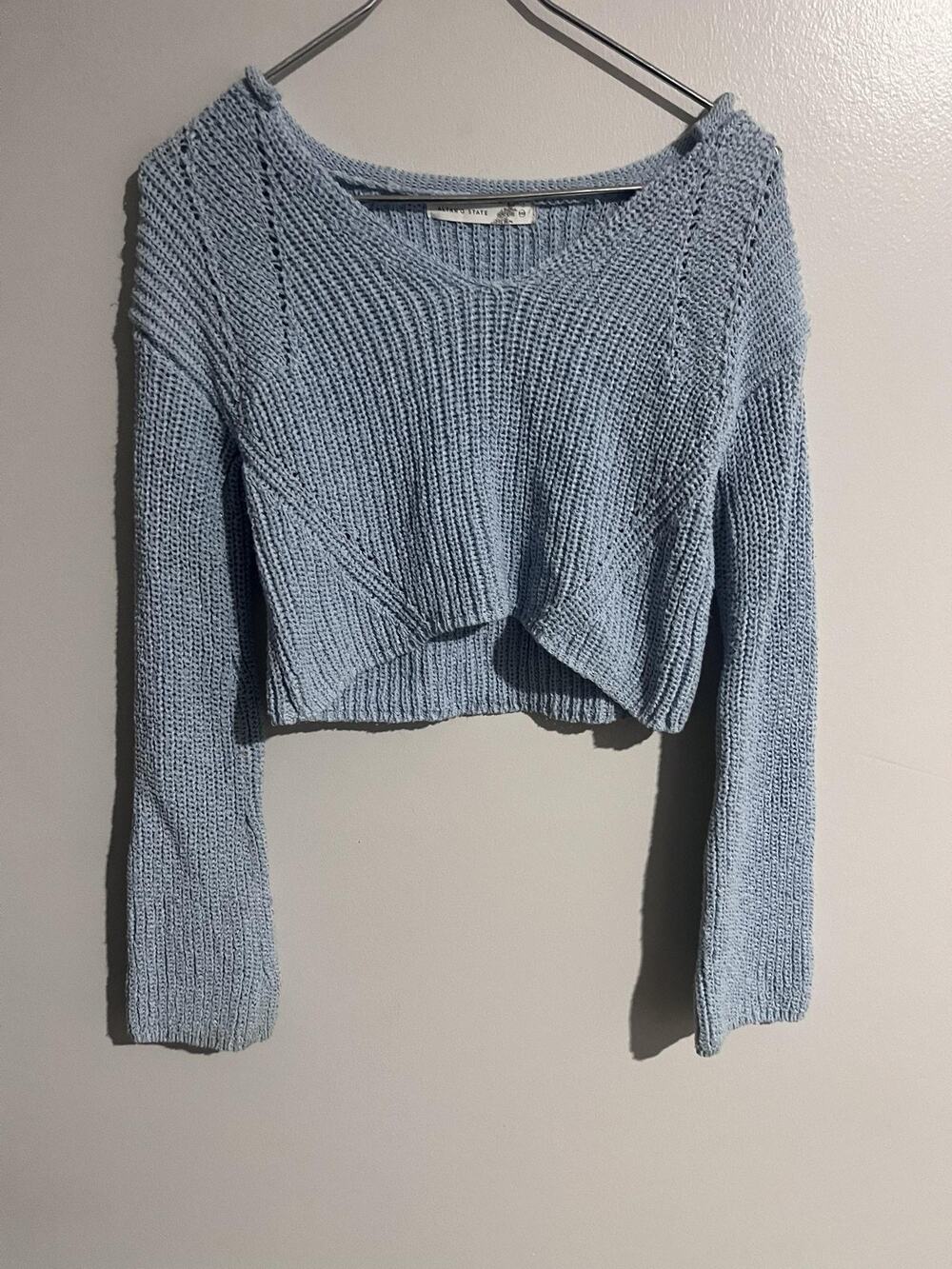 Altar'd State Sweater Womens 2XS Blue Open-Knit Lightweight Boat Neck Pullover